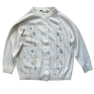 Vintage Kmart Satisfaction Always Floral Cable Knit Cardigan Sweater Cream 44